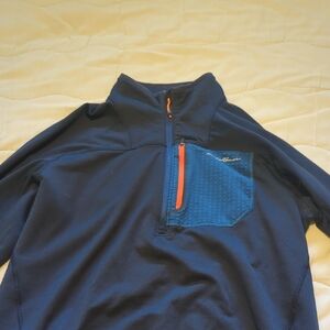 Navy Quarter-Zip Pullover with Orange Accent